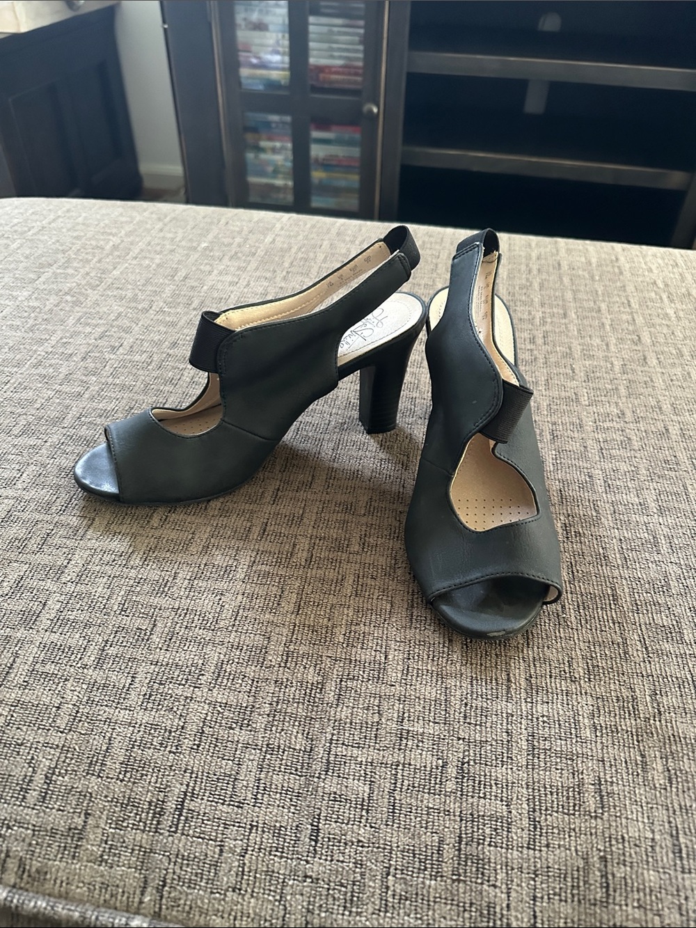 Life Stride Black Peep-Toe Slingback Heels